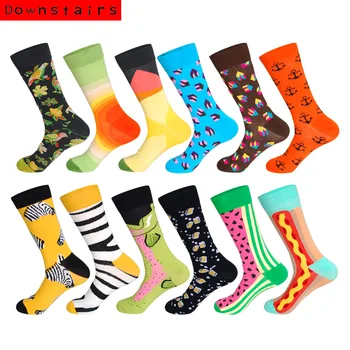 

Downstairs Trend Men Socks 12Pairs/Lot Breathable Funny Pattern Streetwear Gifts for Men Hip Hop Happy Socks Calcetines Hombre