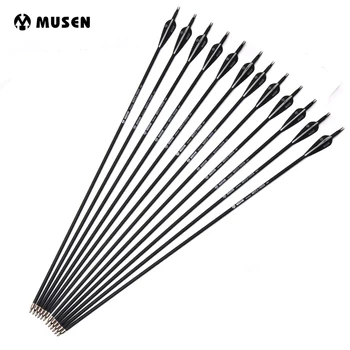 

US 12/24pcs Mixed Carbon Arrow Length 28/30/32 Inches Spine 500 Black White Feather for Recurve/Compound Bow Archery Hunting