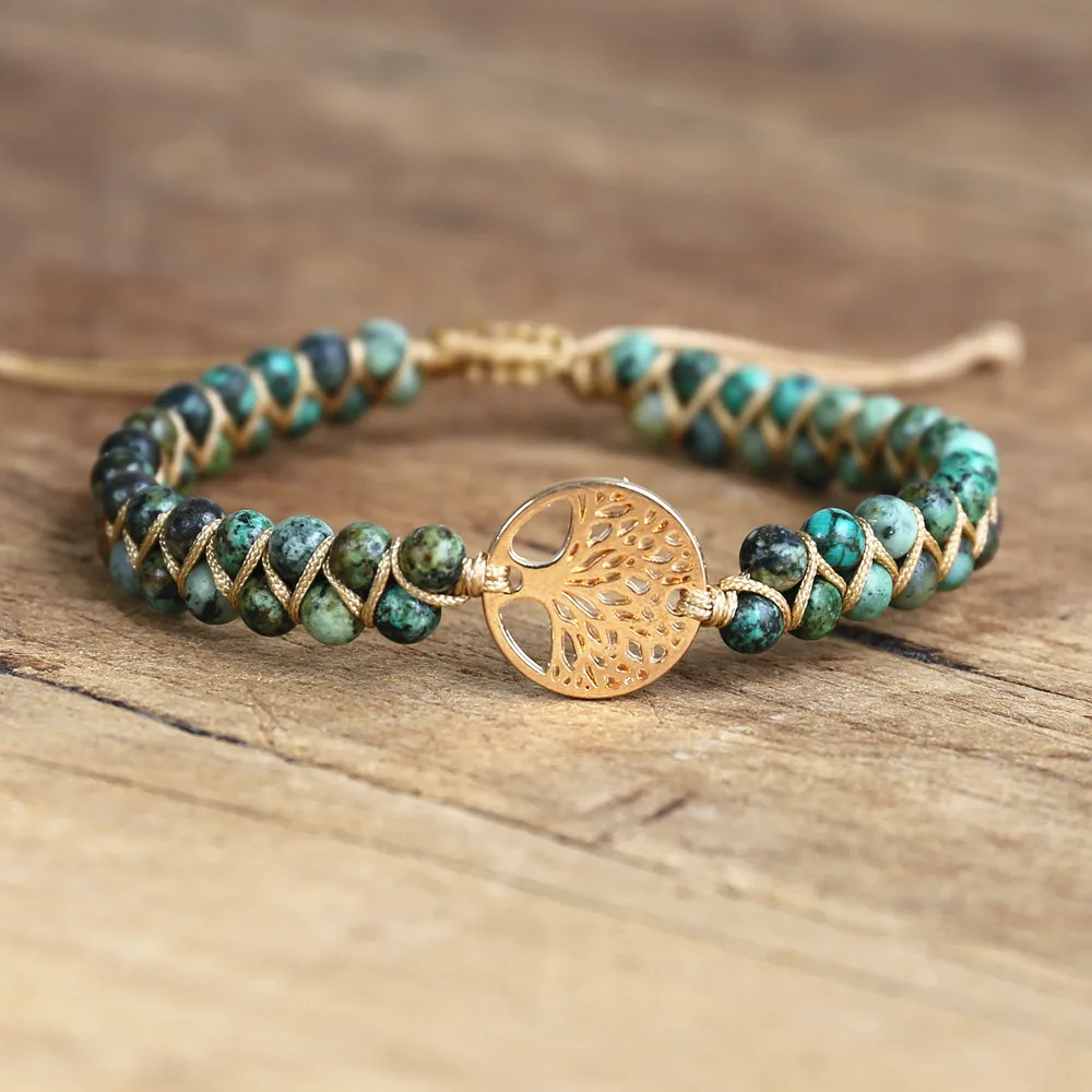 4mm Beads Handmade Bracelet Tree of Life Charm Bracelets African Japser String Braided Bracelets Yoga Friendship Lover