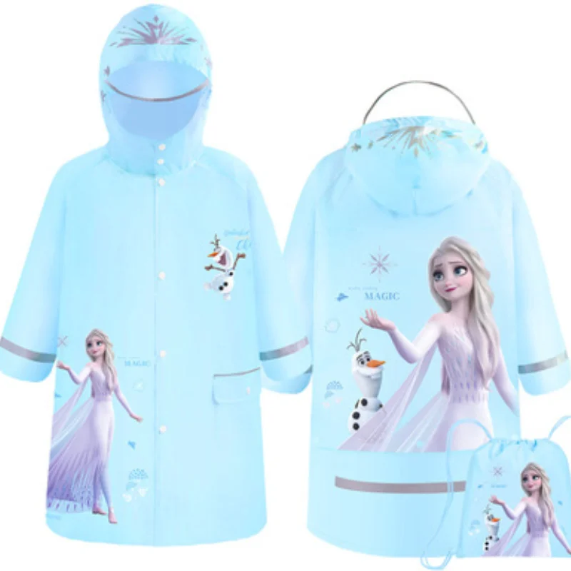 Children Raincoat Girls Frozen with Schoolbags Thickened Toddler Children Baby Pupils Poncho Rain Coats Waterproof with Hood