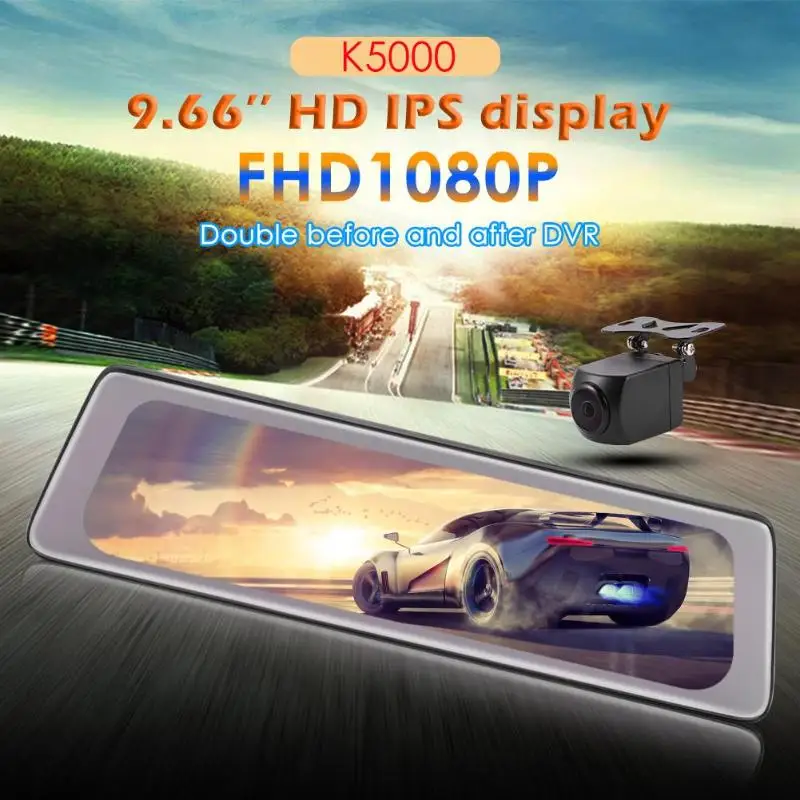 Phisung K5000 Автомобильный видеорегистратор камера с двумя объективами 9,66 дюймов ips сенсорный экран Dashcam