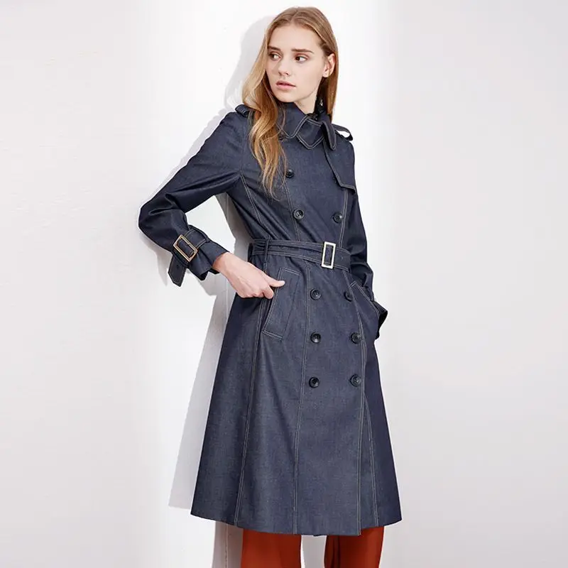 Fashion temperament British denim windbreaker female long autumn new arrival lapel adjustable waist trench female 3F19693