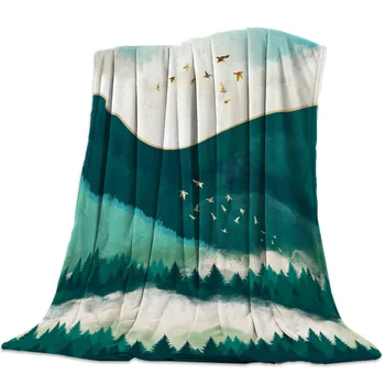

Green Landscape Bird Ink New Soft Flannel Blanket Office Siesta Blanket Sofa Bed Blanket Bedroom Supplies