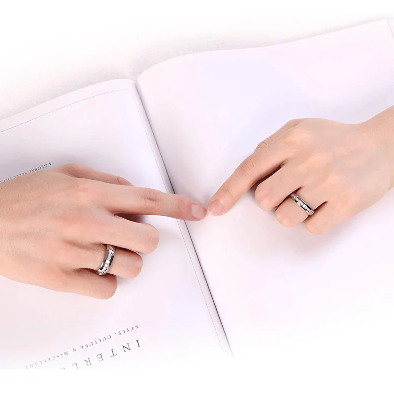 TIGRADE 1 шт. 4/6 мм Титан кольцо для Для женщин мужские Роскошные серьги с кубическим цирконием Обручение кольцо серебро Цвет с украшением в виде кристаллов обручальное кольцо для влюбленных пар