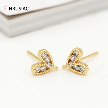 

Hot Sale Korean Small And Charming Earrings Material With 14k Gold Plated Inlaid Zircon Love Earrings Accessories Wholesale