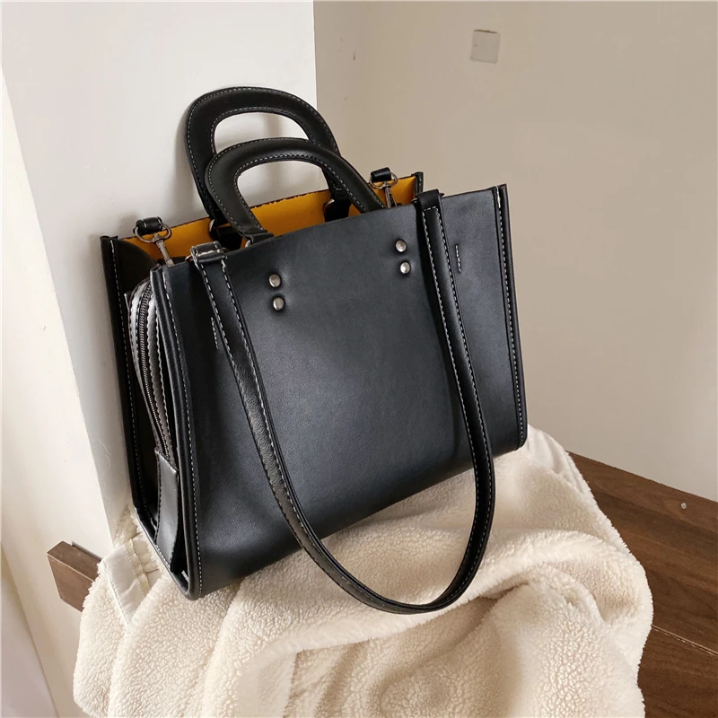 

Burminsa Large Capacity Work Shoulder Bags For Women Color Contrast Chic Soft PU Leather Ladies Handbags Female Tote Bags 2019