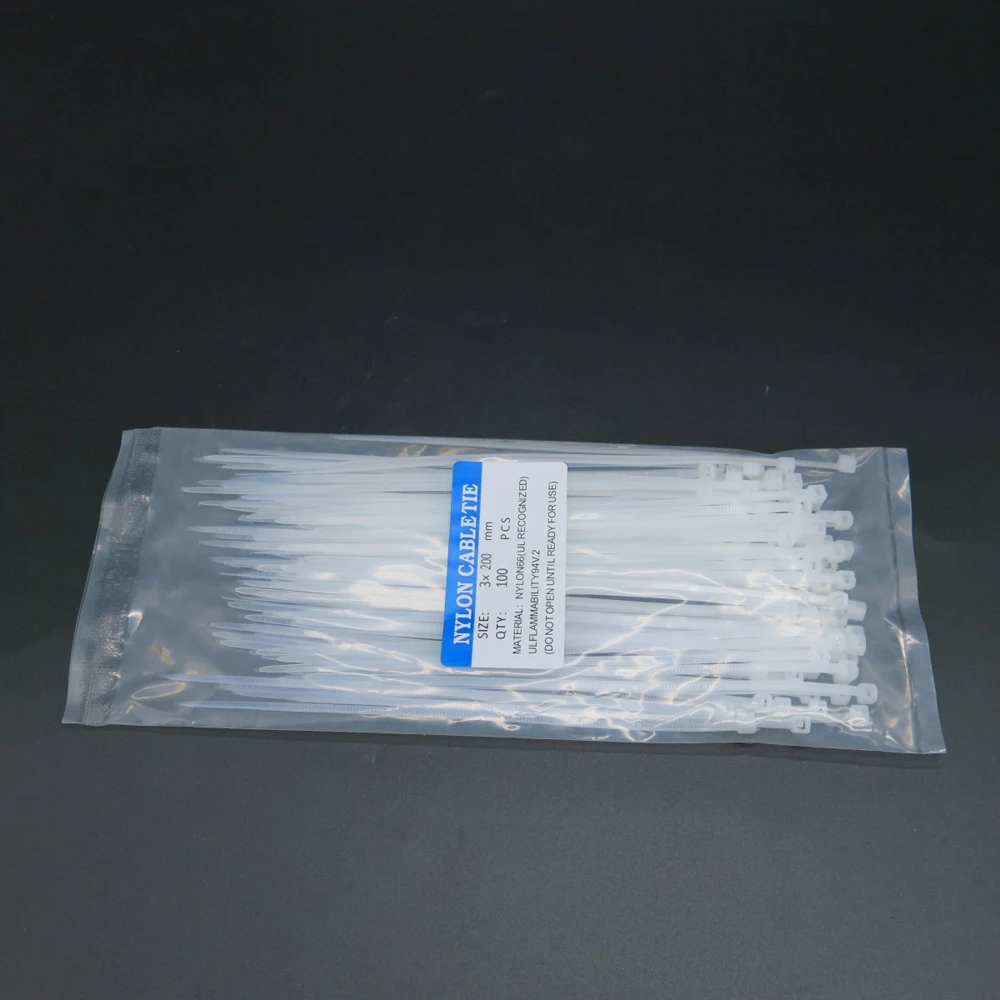 3x200mm white 100pcs 100 мм 150 мм 200 мм 300 мм нейлоновые кабельные стяжки, набор черных профессиональных кабельных стяжек для ПК велосипедной промышленности(100 шт - Цвет: 3x200mm white 100pcs