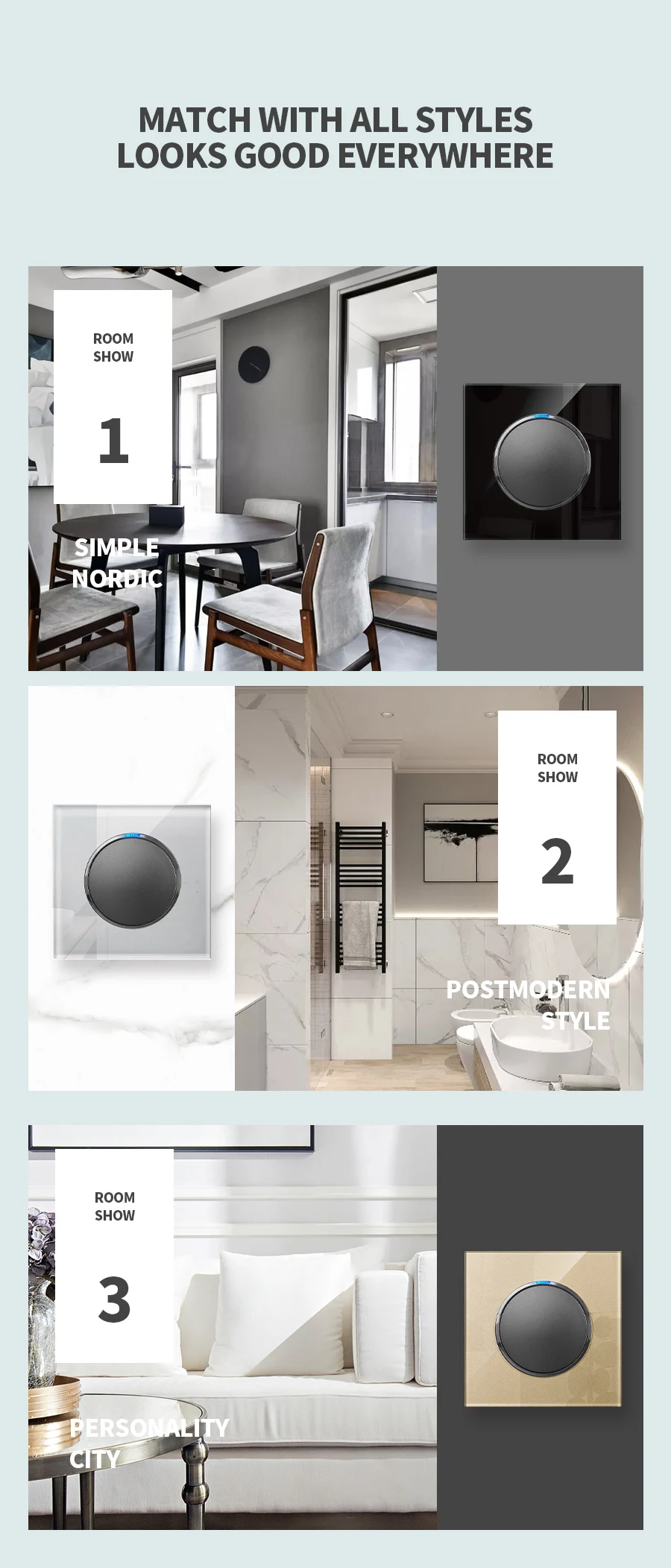 KAMANNI Frameless Grey Glass Panel Luxury Wall Rocker Light Button Switch Socket Led Indicator 2 Gang Controls 1/2Way New Design