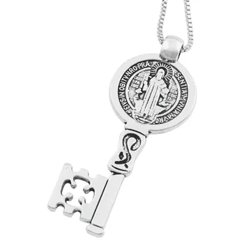 

20pcs Saint Benedict Medal Cross Smqlivb Key Religious Pendant Necklaces 24 inches zinc alloy Chains N1684 25x59mm