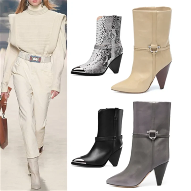 

Siddons Runway Boots Woman 2020 New Snake Prints Slip On Spike Heels Pointed Toe Slip On High Heels Shoes For Women Ankle Boots