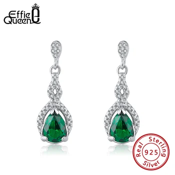 

Effie Queen Luxury Wedding Drop Earring with Green Color Crystal 925 Silver AAAA Zircon Earring Jewelry Engagement Gift BE234