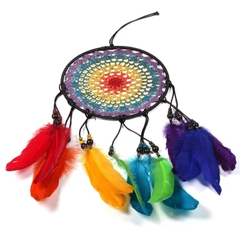 

Multicolor Wall Hanging Wind Bells 1PC Feathers Catching Monternet Dream Catcher Wedding Party Decor Home Pendant Decoration