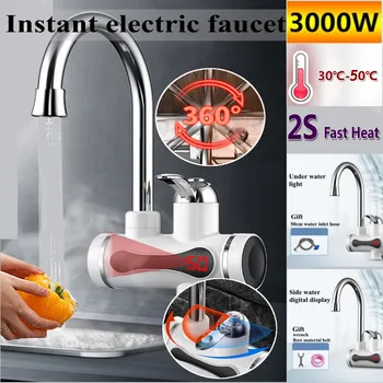 

220V 3000W Instant Electric Faucet Tap Hot Water Heater 30-50 Stainless Steel Under Inflow LED Display Bathroom Kitchen