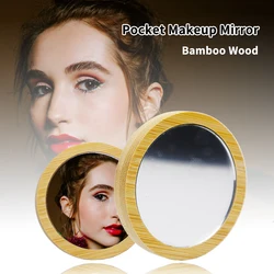 Private Label Senior Pocket Mini Makeup Mirror Round Wood Portable Compact Looking Glass Makeup Tools For Girls Women