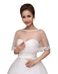 Appliques Lace Bridal Scarfs Boleros Tulle Cape White Ivory  Wedding Jackets Wraps Wedding Accessories In Stock