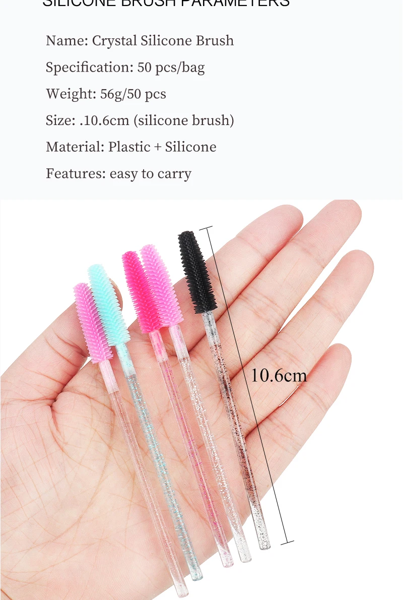 Description Picture 3 of item50pcs Disposable Eyelash brushes silicon microbrush crystal Handle Mascara Wands Female eyebrow Lash Extension Spoolie Brush