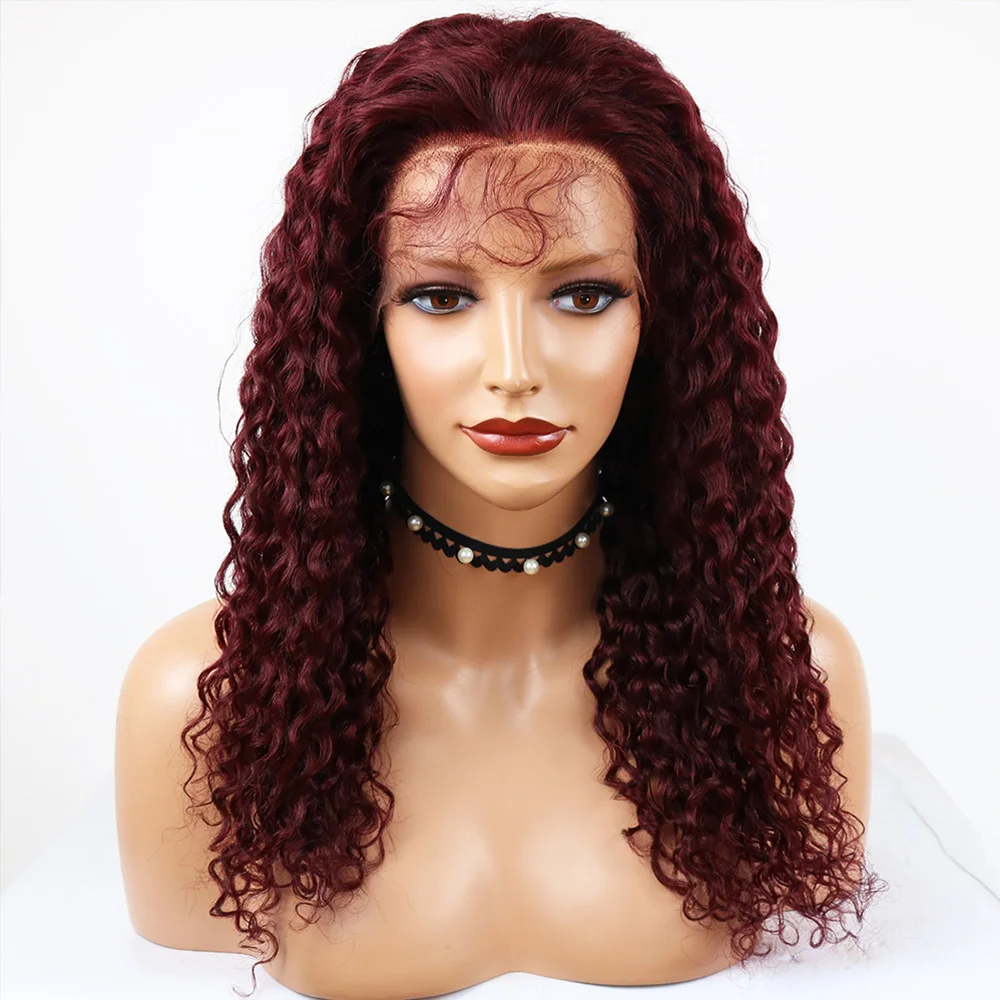 

Eversilky Baby Hair Pre Plucked 13x4 Lace Front Human Hair Wigs Burgundy Curly Wigs Transparent Lace Brazilian Remy Red Color