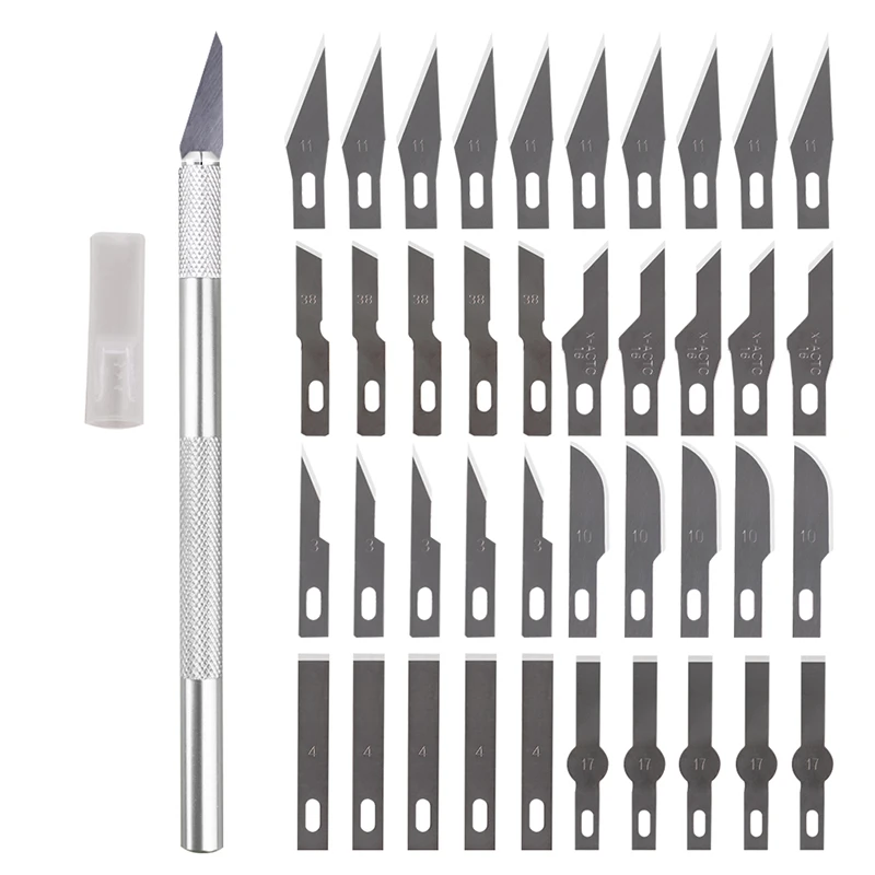 Kit de utensilios con cuchillas de Metal antideslizantes, cortador de cuchillos de grabado artesanal, 40 Uds. De cuchillas, PCB para teléfono móvil, herramientas manuales de reparación DIY