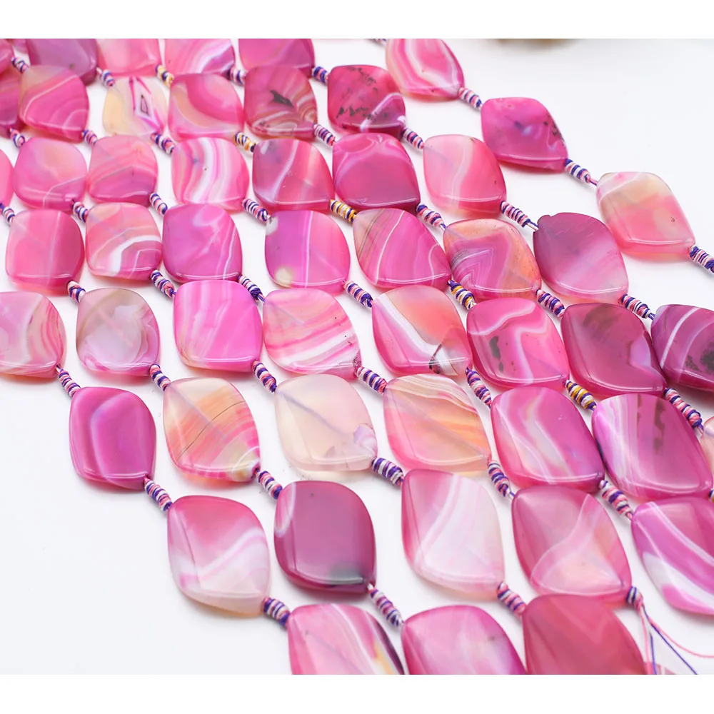 

2strands/lot 42mm Natural Pink stripe Irregular diamond Agate stone beads For DIY Bracelet Necklace Jewelry Making Strand 15"