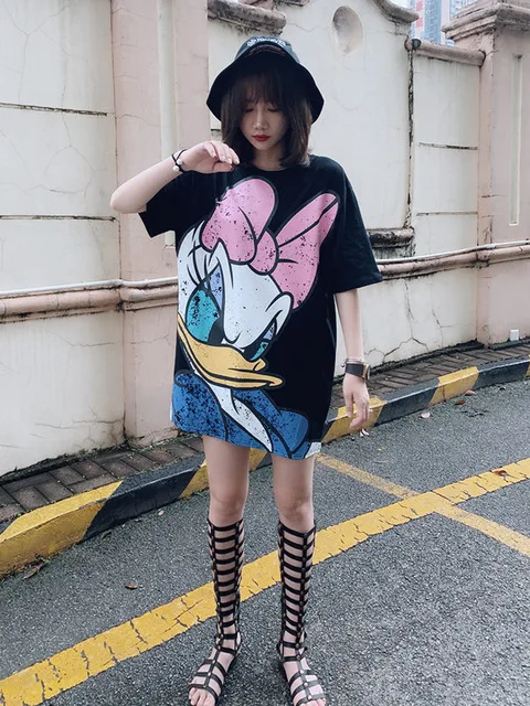 dress Женская футболка с принтом Дейзи Дак, летние Мультяшные футболки с коротким рукавом, дизайнерские футболки с рисунками животных - Цвет: dress