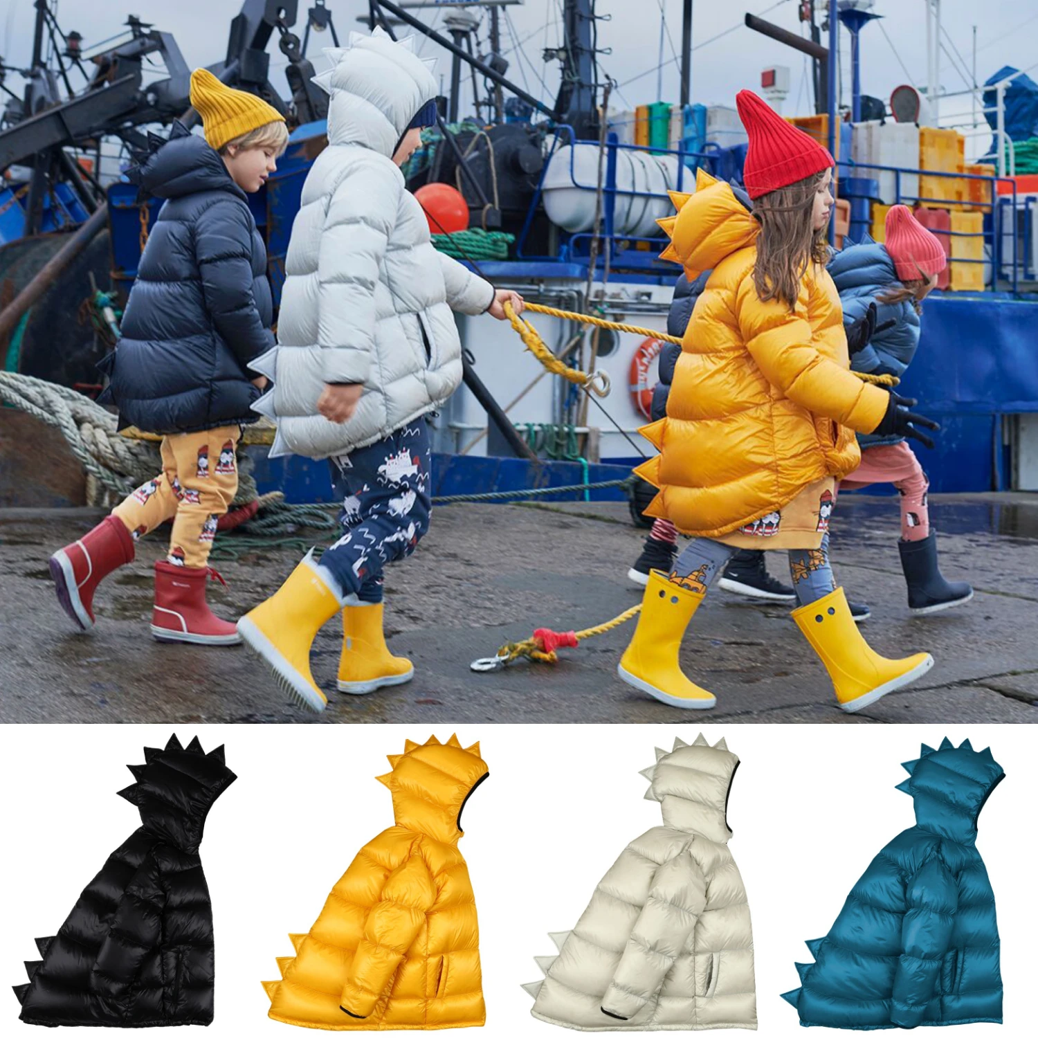 

Kids Down Jacket Baby Boys Girls Long Sleeve Cotton Dinosaur Jacket Coat Hooded High Quality 90% Duck Down Coat Warm Coats 1-10Y