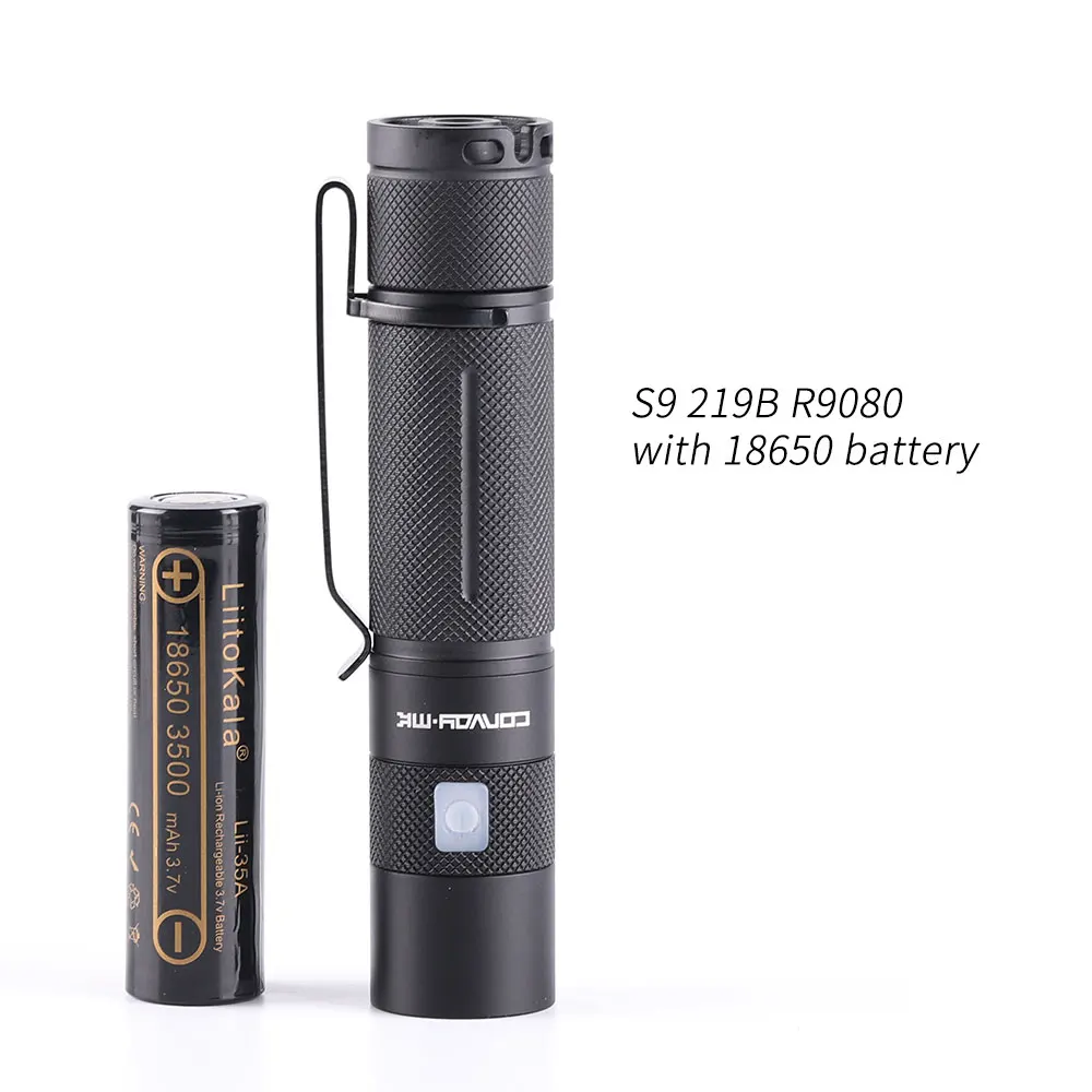 Convoy S9 flashlight ,219B R9080 high CRI,with micro USB charging port,18650 flashlight ,torch,with 18650 battery inside