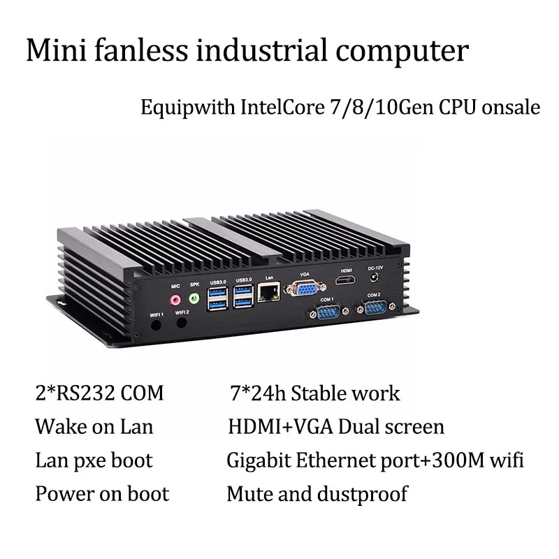 Miniordenador de sobremesa industrial, PC Intel/i7 10510U RS232 COM i5-8250U, sin ventilador, doble COM 10Gen, WIFI USB