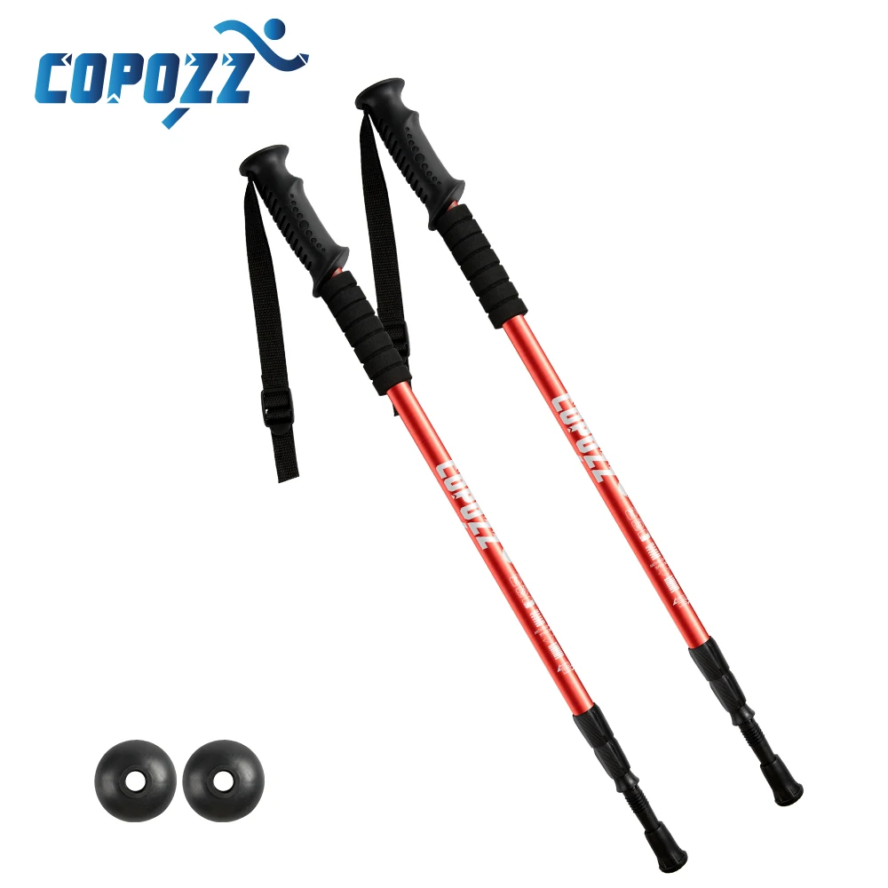 COPOZZ складные треккинговые палки, походные трости, походные трости с резиновыми наконечниками, 2 шт - Цвет: Красный