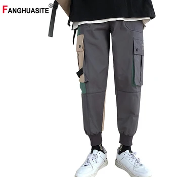 

2020 New Men's Cargo Pants Spring Fashion Stitching Letters Full Length Pants Multi-Pocket Elastic Waist Casual Pants Men YD111