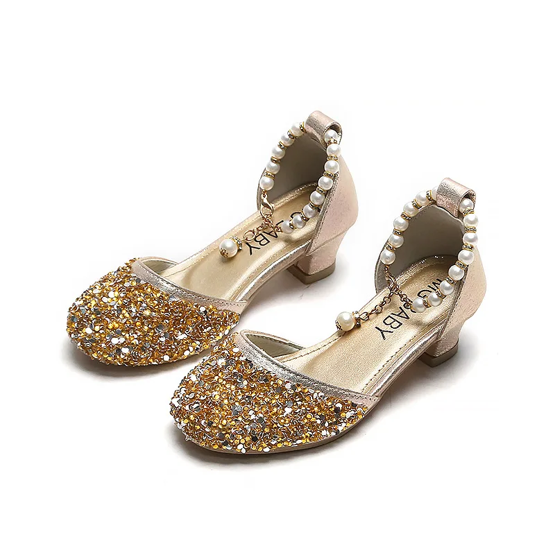 Spring Summer Girls Shoes dance Kids Sequin crystal High heel princess Shoes For wedding and Party Kids Sandals chaussure fille