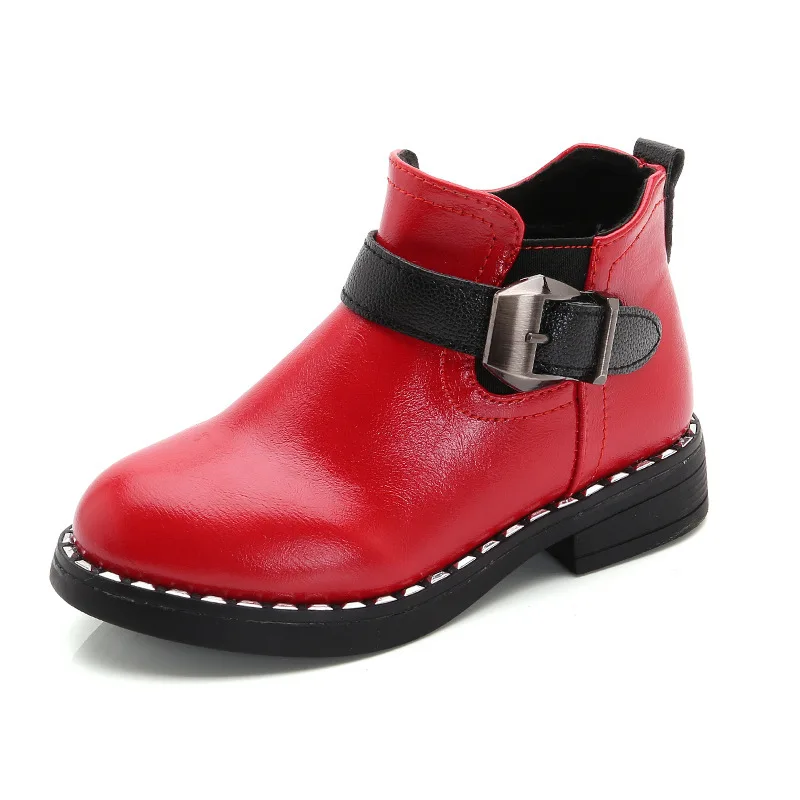 Новые Осенние Теплые школьные ботинки для больших детей зимние кожаные ботинки для девочек зимняя водонепроницаемая детская обувь для девочек 4, 5, 6, 7, 8, 9, 10, 11, 12 лет - Цвет: red