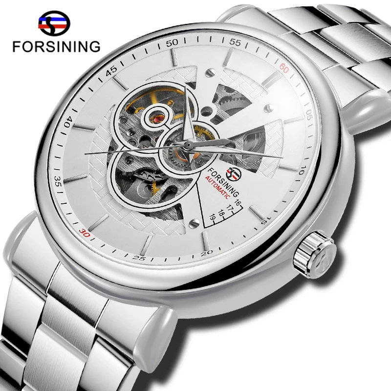 

Fashion FORSINING Silver Skeleton Neutral Design Men Automatic Watches Stainless Steel Luminous Waterproof Wristwatches Dropship