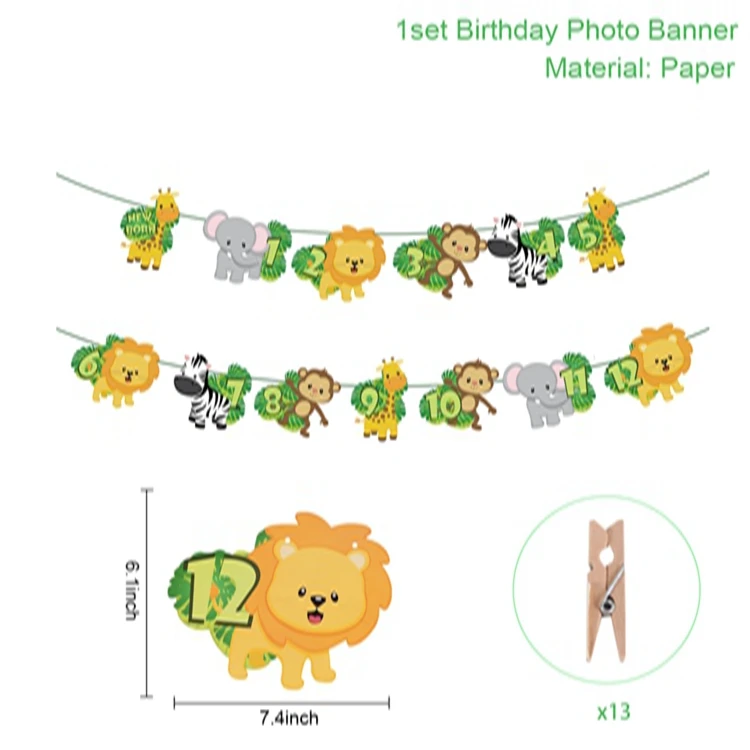 PATIMATE лесной фото плакат 1 день рождения баннер сафари джунгли вечерние украшения один год День рождения принадлежности для детей - Цвет: banner 2