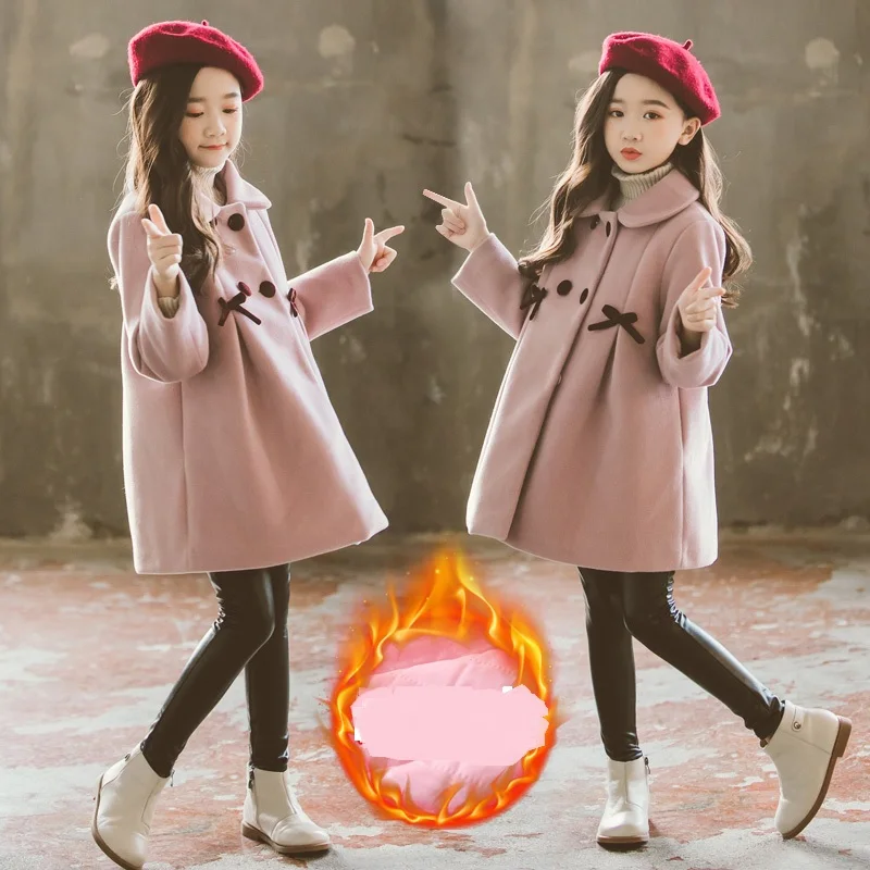 

Kid Girl Jackets Winter Wool Coat for Girls Teens Autumn Jacket Warm Outerwear Children Windbreaker 4T-15T coats for girls