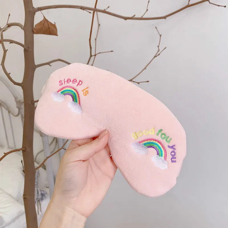 

Plush Eye Cover Sleep Mask Eyepatch Bandage Creative Travel Relax Blindfold Embroidery rainbow unicorn Eye Care Tools