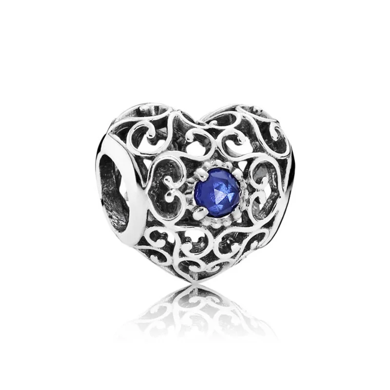 Month Signature Heart Birthstone With Crystal Charm Beads Fit Pandora Bracelet Bangle 925 Sterling Silver Bead Charm Diy Jewelry - Цвет: 9