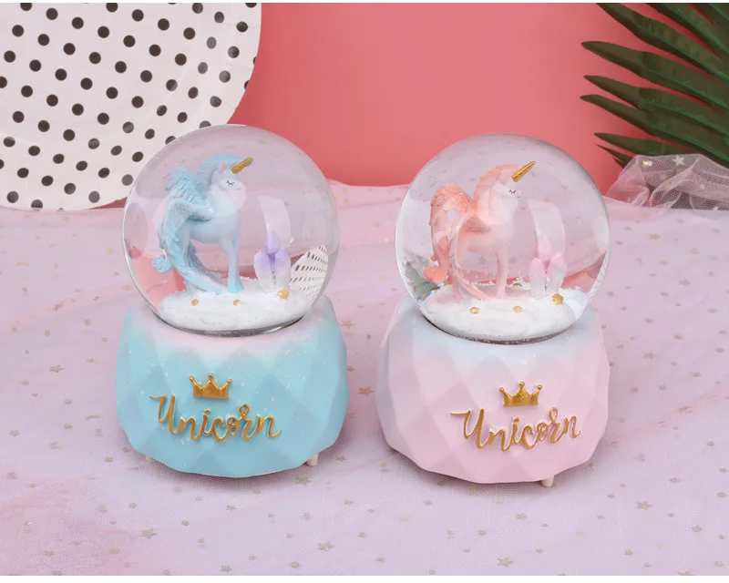 Creative Fancy Unicorn Snow Globe Crystal Ball Rotating Music Box Christmas Decoration For Home Home Decoration Accssories