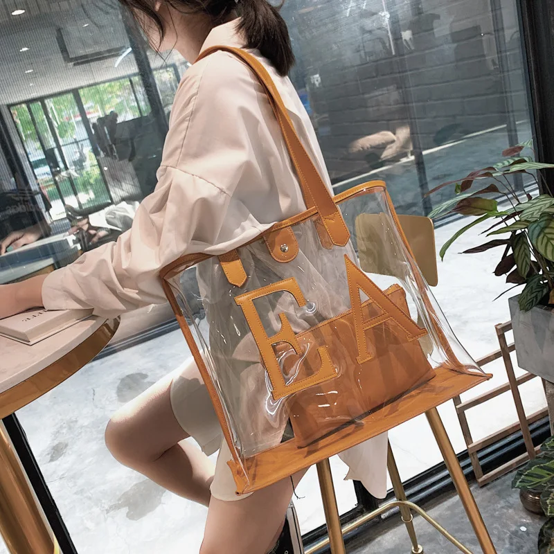 

Transparent bags single shoulder bag big bags and ladies Korean version of the large-capacity fashion toteboat beach the summer
