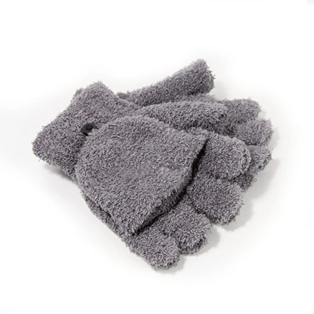 Мужские и женские перчатки без пальцев, зимние теплые вязаные перчатки на половину пальца - Цвет: Темно-серый
