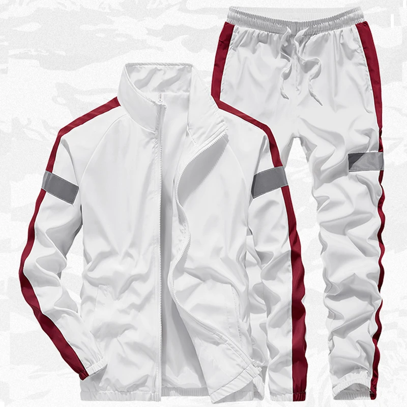 Skup Nowy dres mężczyźni dwuczęściowy odzież ustawia Casual kamizelka odblaskowa + spodnie męskie odzież sportowa spodnie joggingowe dresy mężczyzna dres