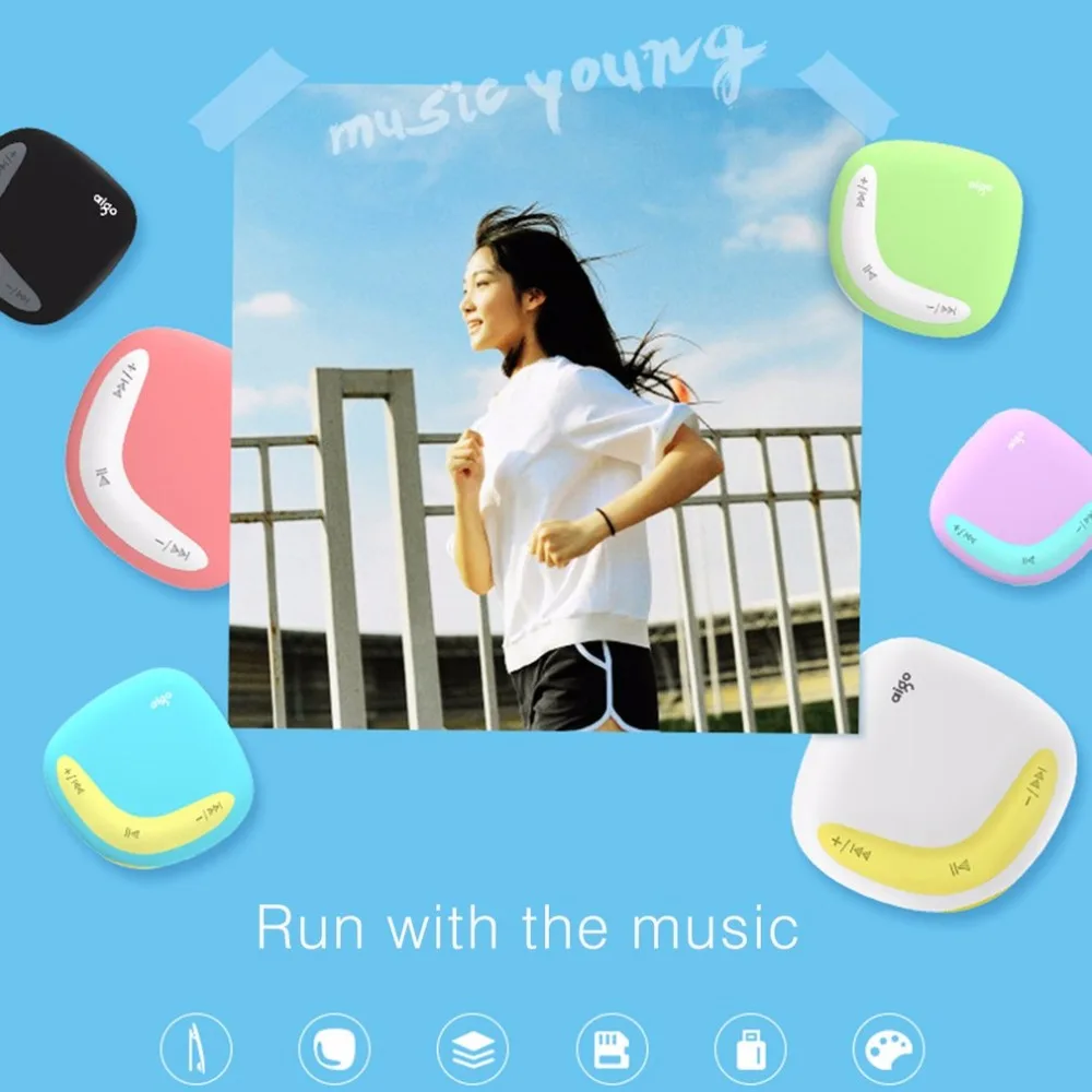 Aigo мини MP3-плеер Macaroon двойной цветной Задний зажим с Micro TF/SD слотом для карт Спортивный MP3 музыкальный плеер+ USB линия передачи данных