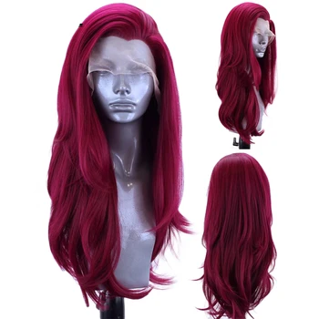 

Websterwigs Synthetic Lace Front Wigs for Women with Side Part Burgundy Long Natural Wave Wig Glueless Heat Resistant Fiber Hair