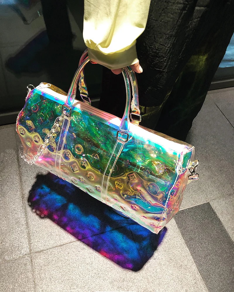 Лазерная красочная брендовая дорожная сумка, прозрачная яркая Роскошная Светоотражающая сумка для фитнеса, сумка для багажа, переносная сумка для чемодана