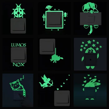 

Children Luminous PVC Switch Sticker Cartoon Glowing In The Dark Wall Sticker Room Cat Dog Butterfly Fairy Star Sticker Toys