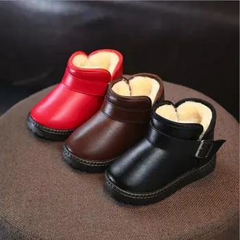 

2020 New Children Shoes PU Leather Waterproof Snow Boots With Thick Fur Girls Boys Winter Warm Rubber Boot Fashion Sneakers