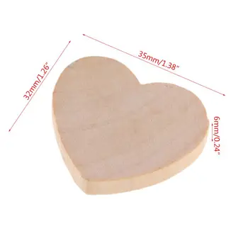 

100pcs Blank Heart Wood Slices Discs DIY Unfinished Natural Crafts Embellishment H4GD