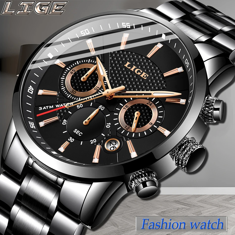 LIGE Mens watches To Luxury Brand Business Quartz Watch Men Military Sports Waterproof Dress Wristwatch Relogio Masculino