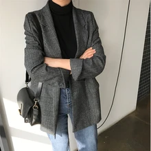 Veste à carreaux avec poches à Double boutonnage pour femme, blouson d'extérieur formel à carreaux, collection printemps hiver 2021 