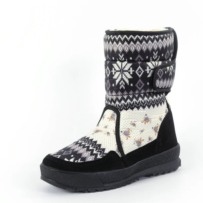

New Winter Snow Boots Female Flat Cotton Boots Women Warm Mid-Calf Ladies Plush Insole Thick-Soled Waterproof Shoes