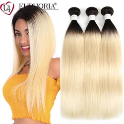 Blonde 613 Straight Hair 3 Bundles Brazilian Remy 100% Human Hair Bundles Ombre Blonde Hair Weaving Extensions 1/3/4Pcs EUPHORIA